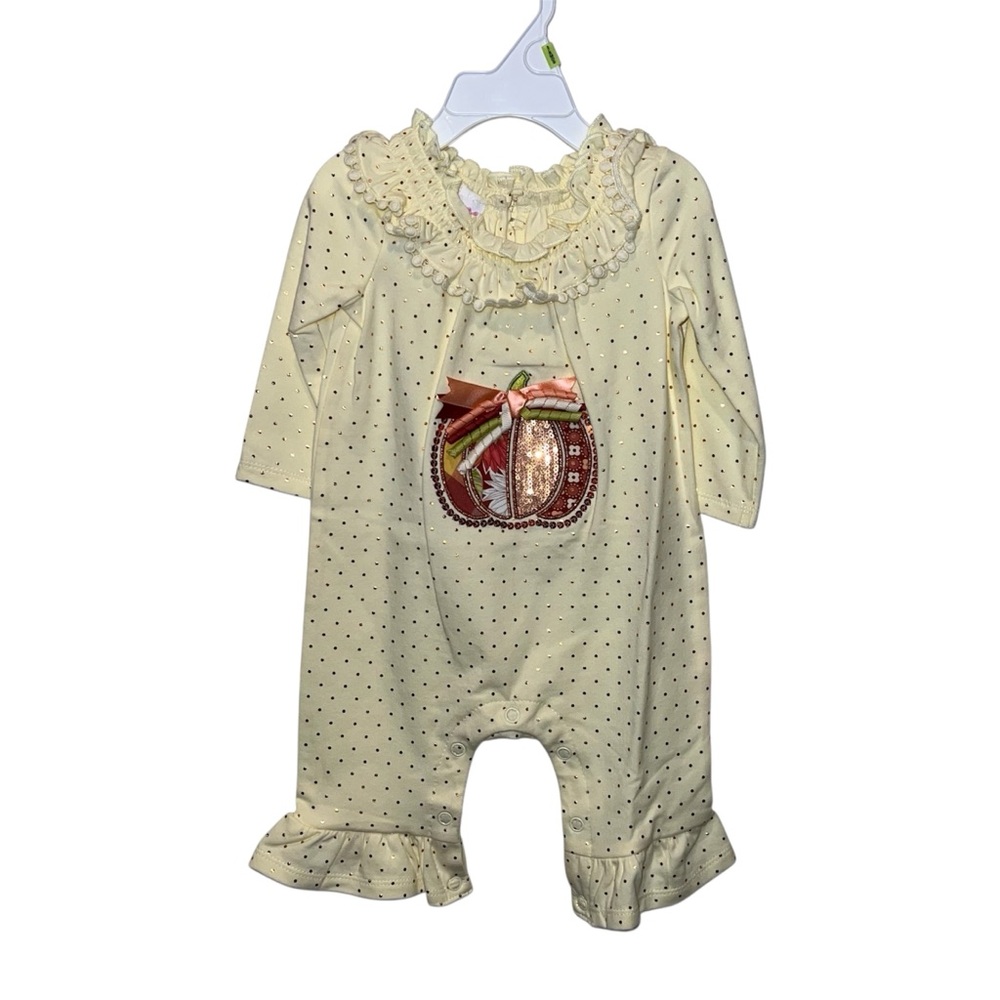Bonnie Baby Girls 3-6 Months Long Sleeve Pumpkin Dotted Coverall NWT Fall